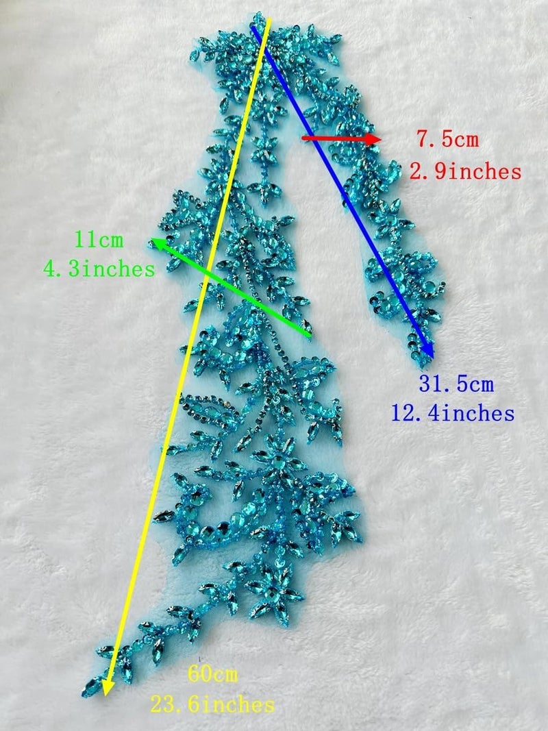 PLune Handmade Shining Acrylic Rhinestones on lace Applique Sewing Beads Stones Trim Patches Accessories for Wedding Dress (LightGreen Right) - Image 3